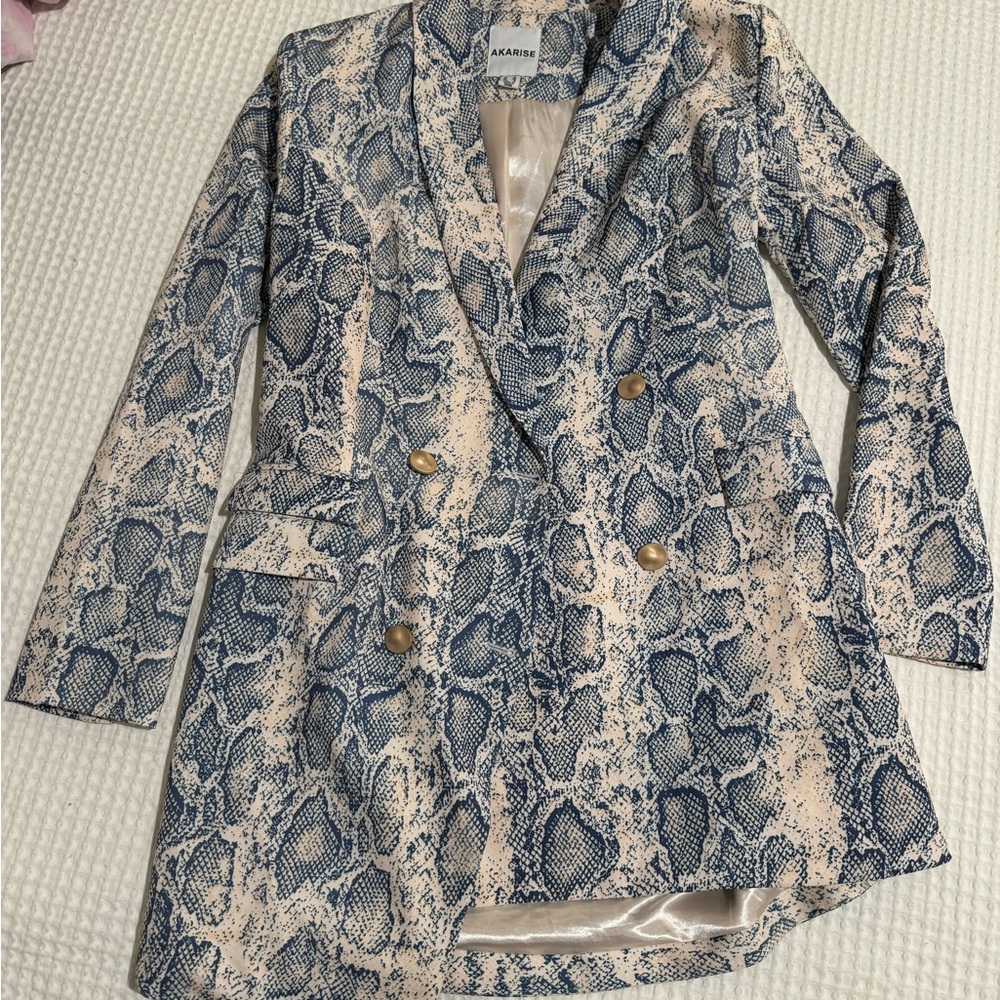 Blue Snake Print Women's Blazer